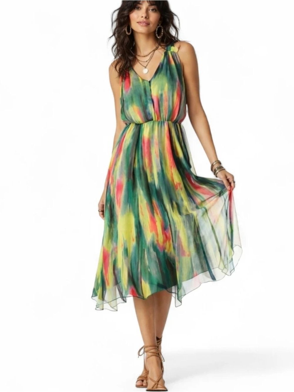 Simply Vera Vera Wang Watercolor Chiffon Dress  XS